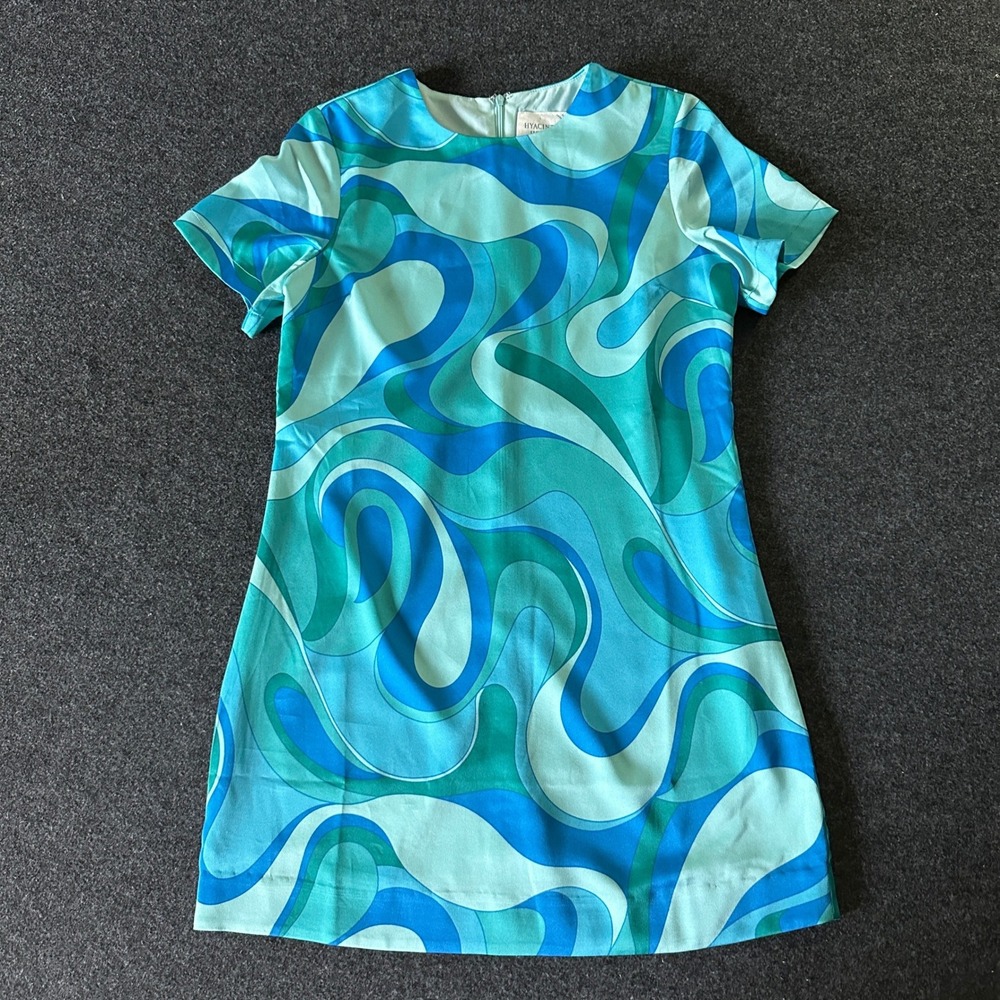Hyacinth House Blue Psychedelic Swirl Shift Mini Dress HN3798D Womens Small